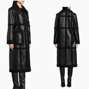 Black Long Shearling-Trim Coat - Women